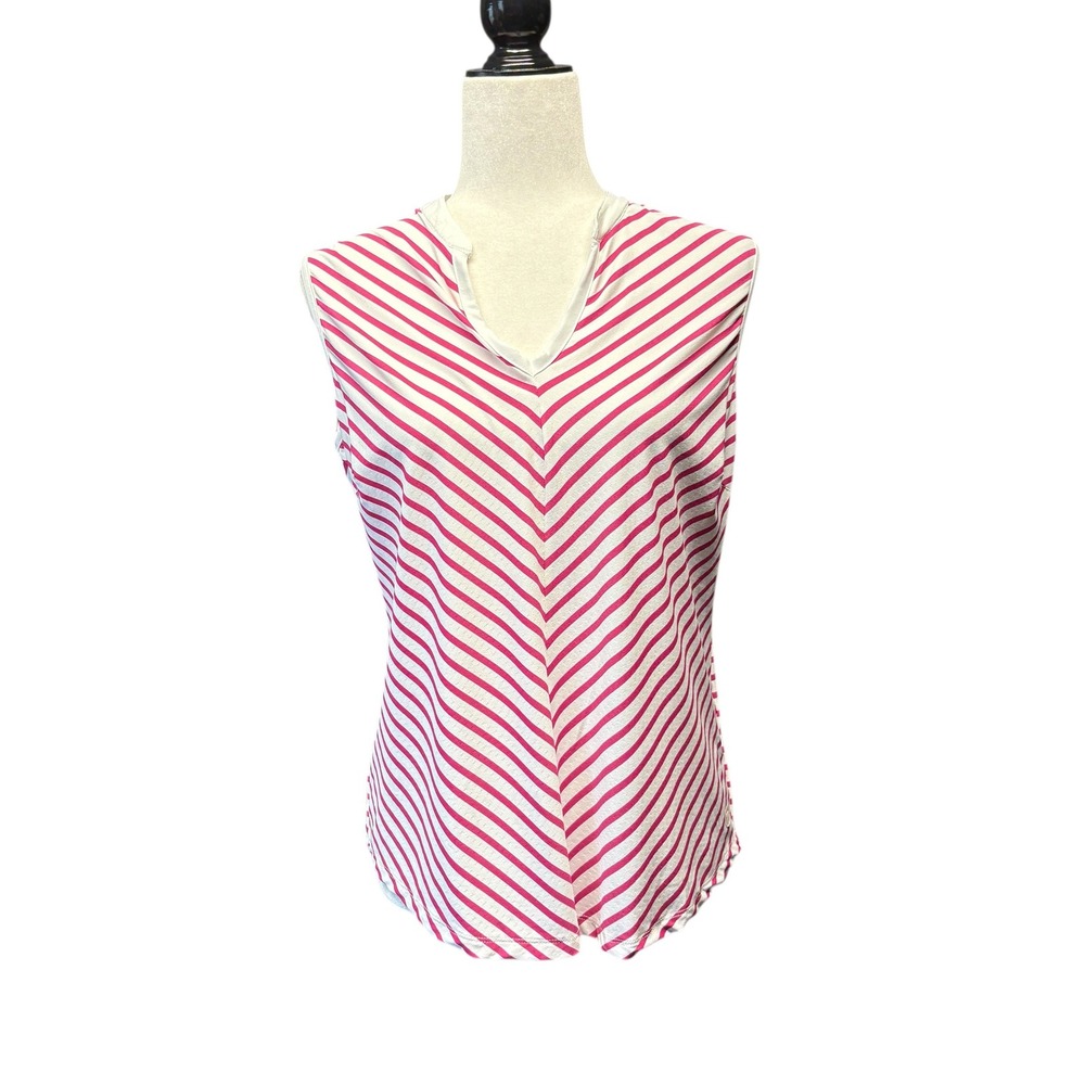Tribal Sport Womens Pink White Striped Chevron Sleeveless Golf Top UPF 40 Medium